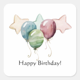 ハッピーバースデー星と風船 スクエアシール