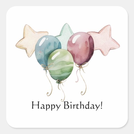ハッピーバースデー星と風船 スクエアシール (正面)