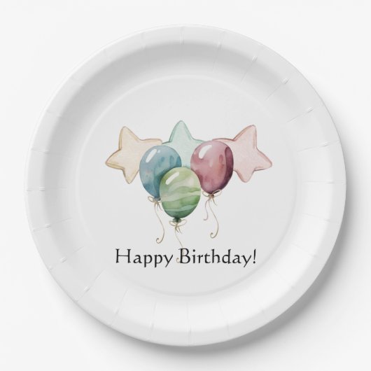 ハッピーバースデー星と風船 ペーパープレート (正面)