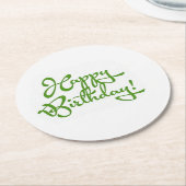ハッピーバースデー書道デザイン ラウンドペーパーコースター (アングル)
