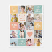 ハッピーバースデー最高のおばあちゃんのコラージュレトロ フリースブランケット (正面)