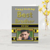 ハッピーバースデー最高のブラザーグレイ黄色の写真 カード (黄色い花)