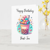 ハッピーバースデー最高の・ティー | Boba Pun カード (黄色い花)