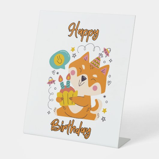 ハッピーバースデー柴犬台座標識 台座サイン (正面)