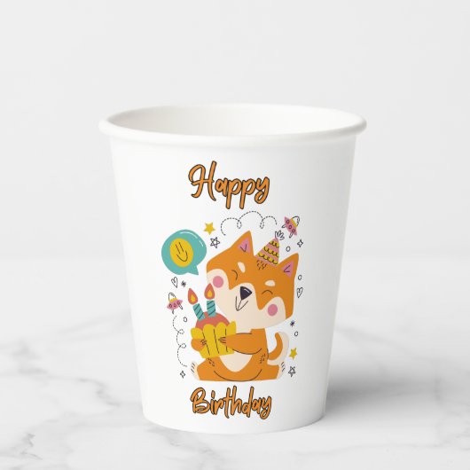 ハッピーバースデー柴犬紙カップ 紙コップ (正面)