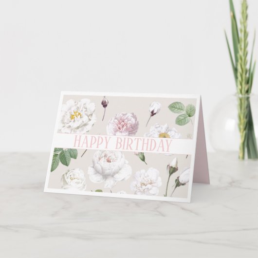 ハッピーバースデー植物性白バラグリーティングカード カード (正面)
