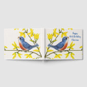 ハッピーバースデー歌う青い赤い鳥の黄色の花 ゲストブック (全面)
