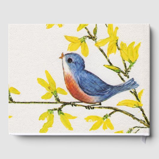 ハッピーバースデー歌う青い赤い鳥の黄色の花 ゲストブック (裏面)