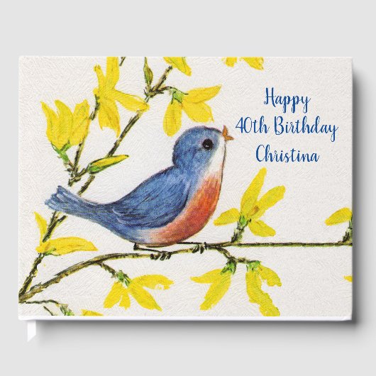 ハッピーバースデー歌う青い赤い鳥の黄色の花 ゲストブック (正面)