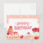 ハッピーバースデー水彩イチゴフルーツケーキ ポストカード (正面/裏面)