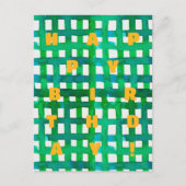 ハッピーバースデー水彩グリーングリッド ポストカード (正面)