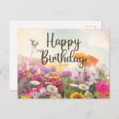 ハッピーバースデー水彩サマーワイルドフラワー ポストカード (正面/裏面)