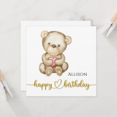 ハッピーバースデー水彩テディベアカード カード (正面/裏面インサイチュ)