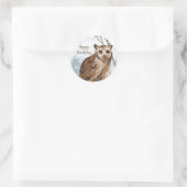 ハッピーバースデー水彩フクロウ ラウンドシール (バッグ)