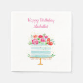 ハッピーバースデー水彩フローラお誕生日ケーキ スタンダードカクテルナプキン (正面)