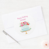ハッピーバースデー水彩フローラお誕生日ケーキ ラウンドシール (封筒)