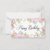 ハッピーバースデー水彩フローラピンククラシック ノートカード (正面)