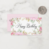 ハッピーバースデー水彩フローラピンククラシック ノートカード (正面/裏面インサイチュ)