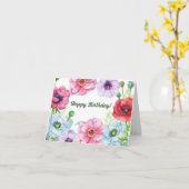ハッピーバースデー水彩ポピーの花 カード (黄色い花)