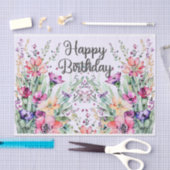 ハッピーバースデー水彩ワイルドフラワーフィールド 薄葉紙 (クラフト)