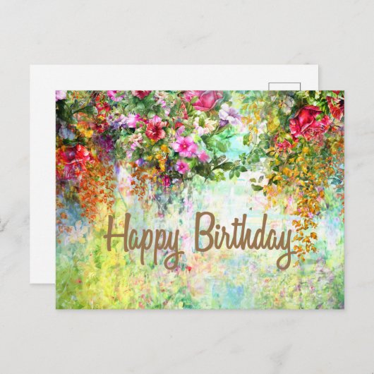 ハッピーバースデー水彩抽象芸術花 ポストカード (正面/裏面)