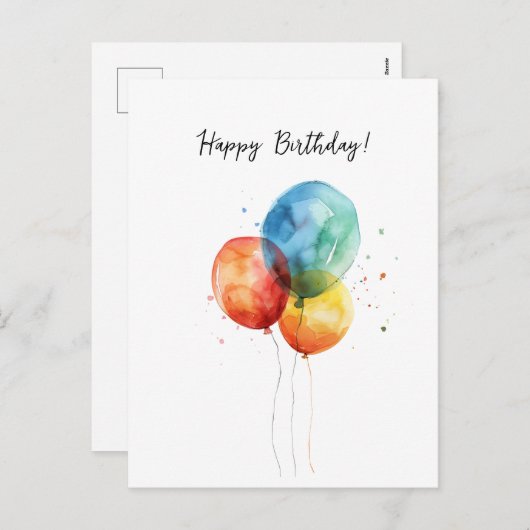 ハッピーバースデー水彩風船 シーズンポストカード (正面/裏面)