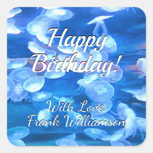 ハッピーバースデー水族館クラゲ0925 スクエアシール (正面)