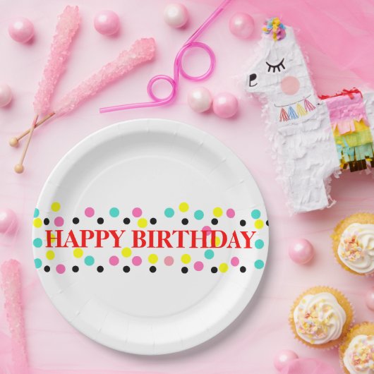 ハッピーバースデー水玉模様 ペーパープレート (パーティー)