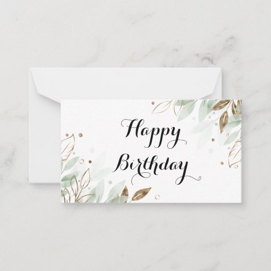ハッピーバースデー水色金ゴールド植物学 ノートカード (正面)