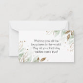 ハッピーバースデー水色金ゴールド植物学 ノートカード (裏面)