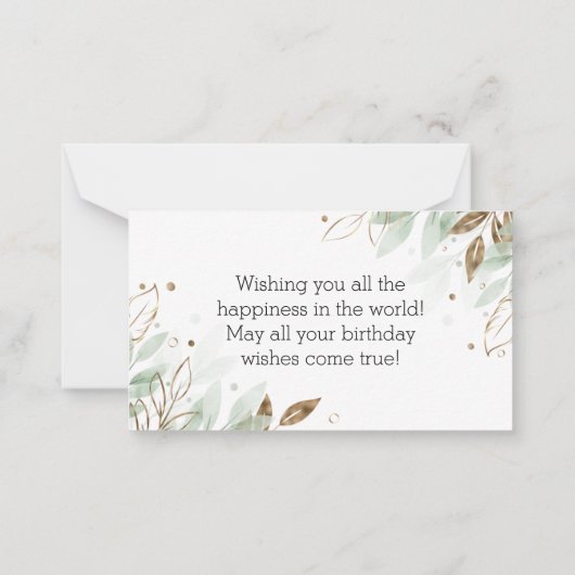 ハッピーバースデー水色金ゴールド植物学 ノートカード (裏面)