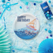 ハッピーバースデー海テーマ ペーパープレート (パーティー)