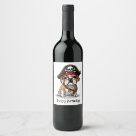 ハッピーバースデー海賊英語ブルドッグスカル ワインラベル