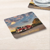 ハッピーバースデー消防車コースター スクエアペーパーコースター (アングル)