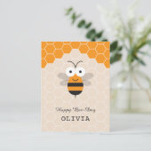 ハッピーバースデー漫画かわいいハニービーハニカム ポストカード (スタンド正面)