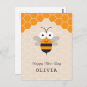 ハッピーバースデー漫画かわいいハニービーハニカム ポストカード (正面/裏面)