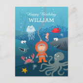 ハッピーバースデー漫画ダイバーアンダーウォーターかわいい ポストカード (正面)