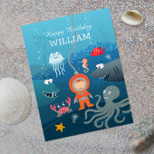 ハッピーバースデー漫画ダイバーアンダーウォーターかわいい ポストカード