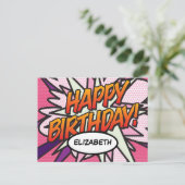 ハッピーバースデー漫画ブックアポップ・アートのートピンク ポストカード (スタンド正面)