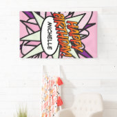 ハッピーバースデー漫画ブックアポップ・アートのートピンク 横断幕 (インサイチュ)