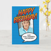 ハッピーバースデー漫画ブックアポップ・アートのートフォト カード (黄色い花)