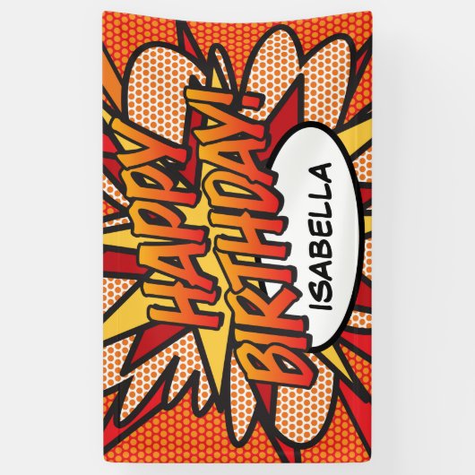 ハッピーバースデー漫画ブックアポップ・アートのート 横断幕 (縦)