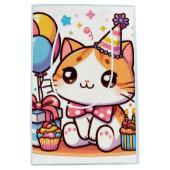 ハッピーバースデー漫画子猫誕生日カード ミディアムペーパーバッグ (正面)