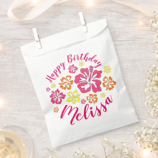 ハッピーバースデー熱帯ハワイアンハイビスカスフラワー フェイバーバッグ (クリップ留めされた状態)