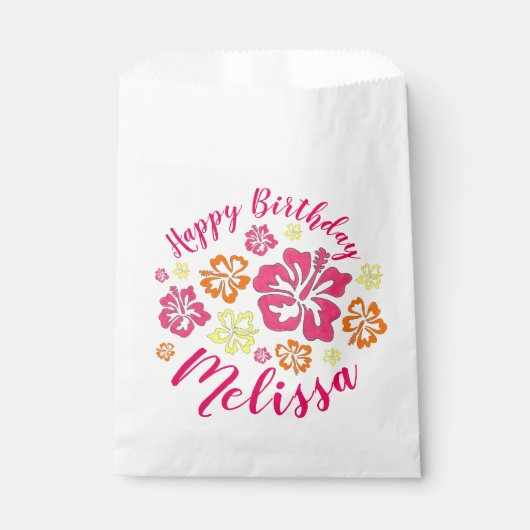 ハッピーバースデー熱帯ハワイアンハイビスカスフラワー フェイバーバッグ (正面)