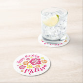 ハッピーバースデー熱帯ハワイアンハイビスカスフラワー ラウンドペーパーコースター (インサイチュ)