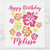 ハッピーバースデー熱帯ハワイアンハイビスカスフラワー ワインラベル (シングルラベル)