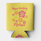 ハッピーバースデー熱帯ハワイアンハイビスカスフラワー 缶クーラー (正面)