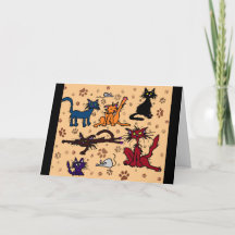 ハッピーバースデー熱狂するキャットレディーグリーティングカード