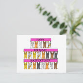 ハッピーバースデー熱狂するキャットレディ、漫画の猫。 ポストカード (スタンド正面)